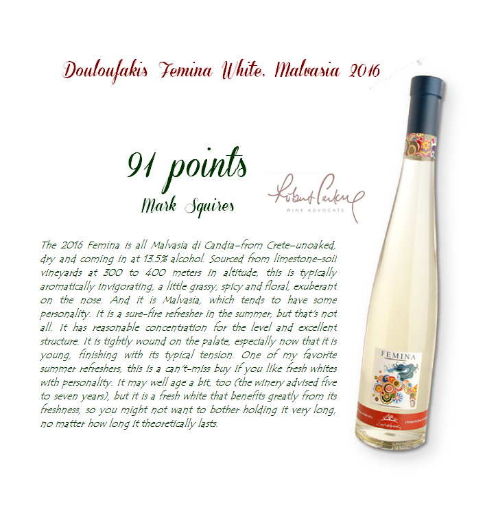 2017 Mark Squires' rating on Wine Advocate for Douloufakis wines